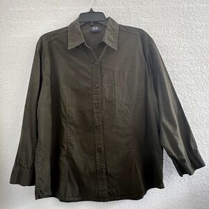 MLNY Button-Up Shirt Womens 2X‎ Olive Green Cotton L/S Casual Utility Chores